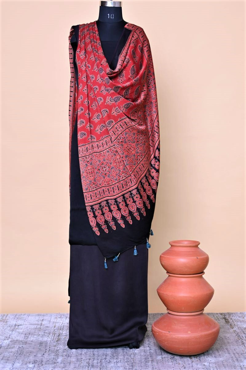 Red Modal Silk Ajrakh Print Dupatta