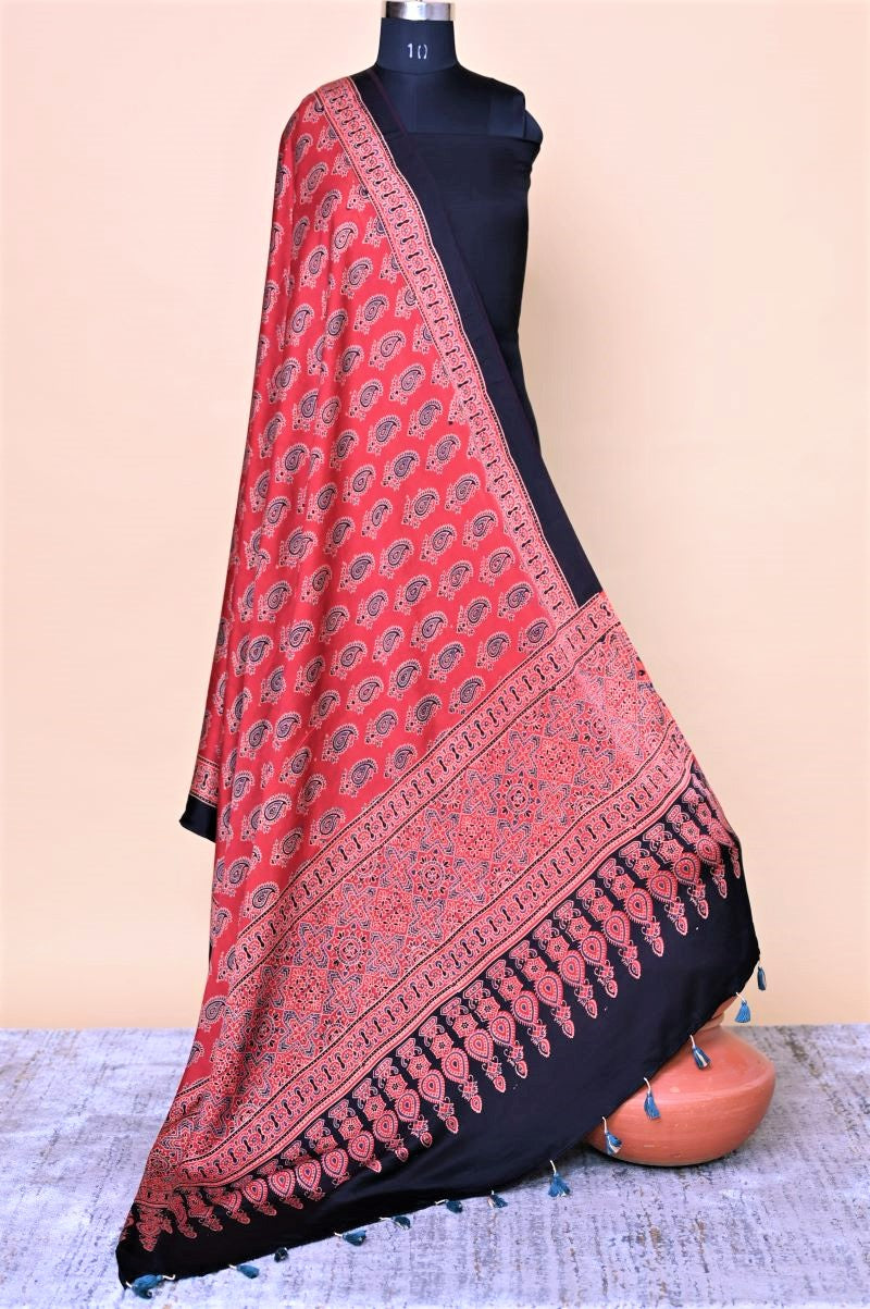 Red Modal Silk Ajrakh Dupatta