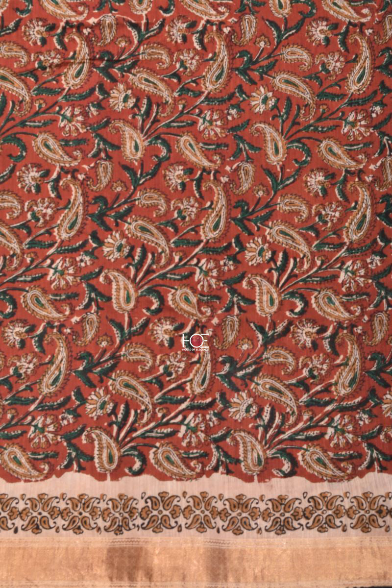 Maroon Earthy Paisley / SiCo | Maheshwari Bagru | 3 Pcs Suit - Handcrafted Home decor and Lifestyle Products