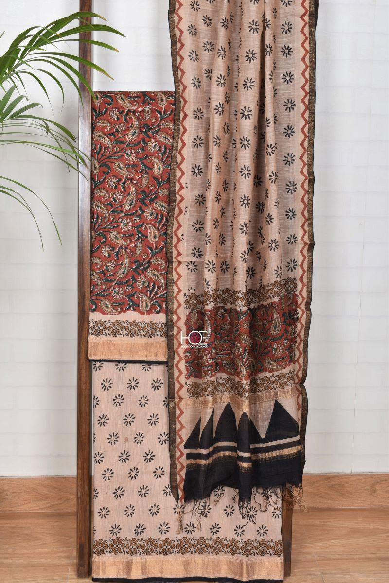 Maroon Earthy Paisley / SiCo | Maheshwari Bagru | 3 Pcs Suit - Handcrafted Home decor and Lifestyle Products