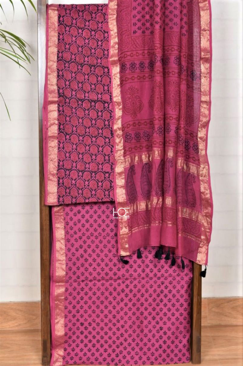 Fuschia Impression / SiCo | Maheshwari Bagh | 3 Pcs Suit - Handcrafted Home decor and Lifestyle Products