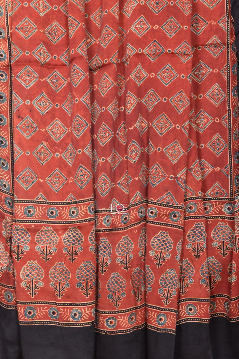 Diamond String on Red / Modal Silk | Ajrakh Dupatta - Handcrafted Home decor and Lifestyle Products