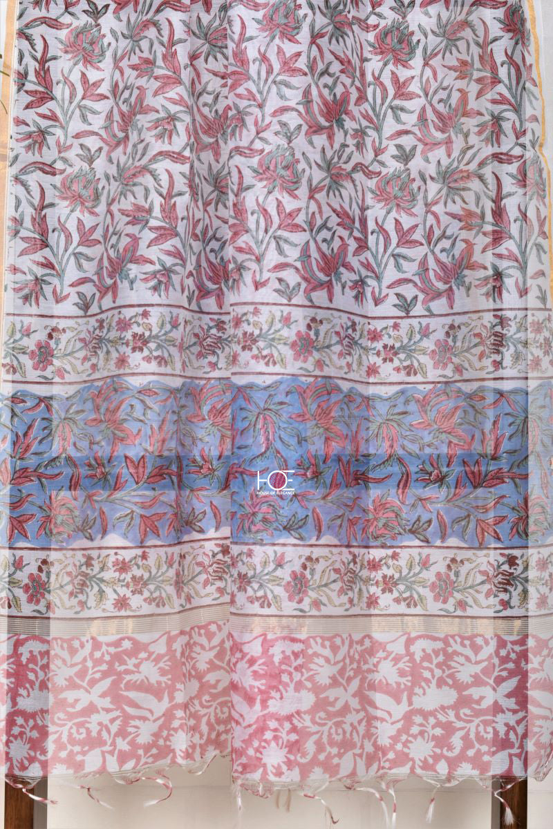 Floral Carolina White / Modal Silk | Sanganeri | 3 Pcs Suit - Handcrafted Home decor and Lifestyle Products