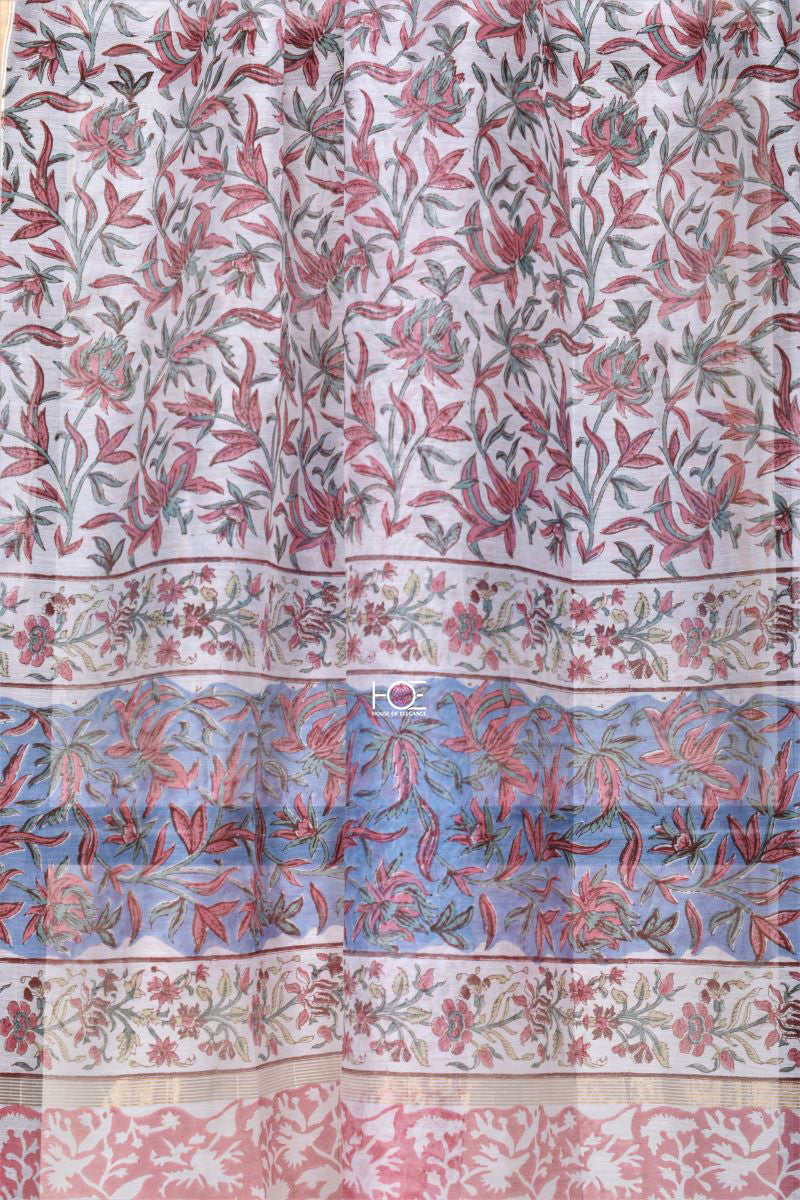 Floral Carolina White / Modal Silk | Sanganeri | 3 Pcs Suit - Handcrafted Home decor and Lifestyle Products