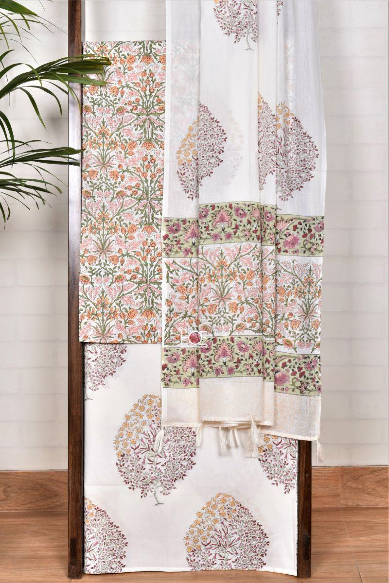 Floral Tree Impression / Cotton | Sanganeri | 3 Pcs Suit - Handcrafted Home decor and Lifestyle Products