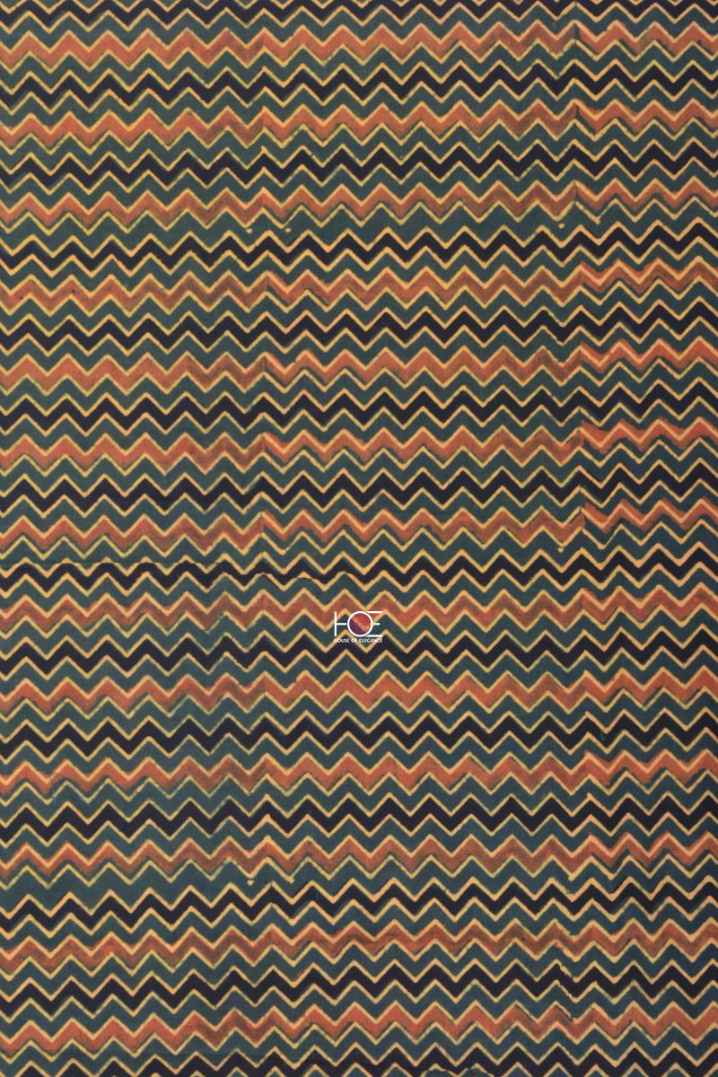 Green Minkundi Chevron / Cotton-Chanderi | Ajrakh | 3 Pcs Suit - Handcrafted Home decor and Lifestyle Products