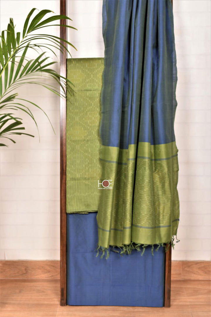 Duo Shade Green Carmine / SiCo | Ikat weaves | 3 Pcs Suit - Handcrafted Home decor and Lifestyle Products