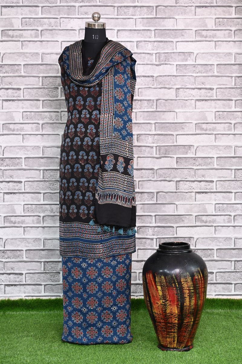 Kutchi Choufal Unstitched Modal Silk Ajrakh Print Suit