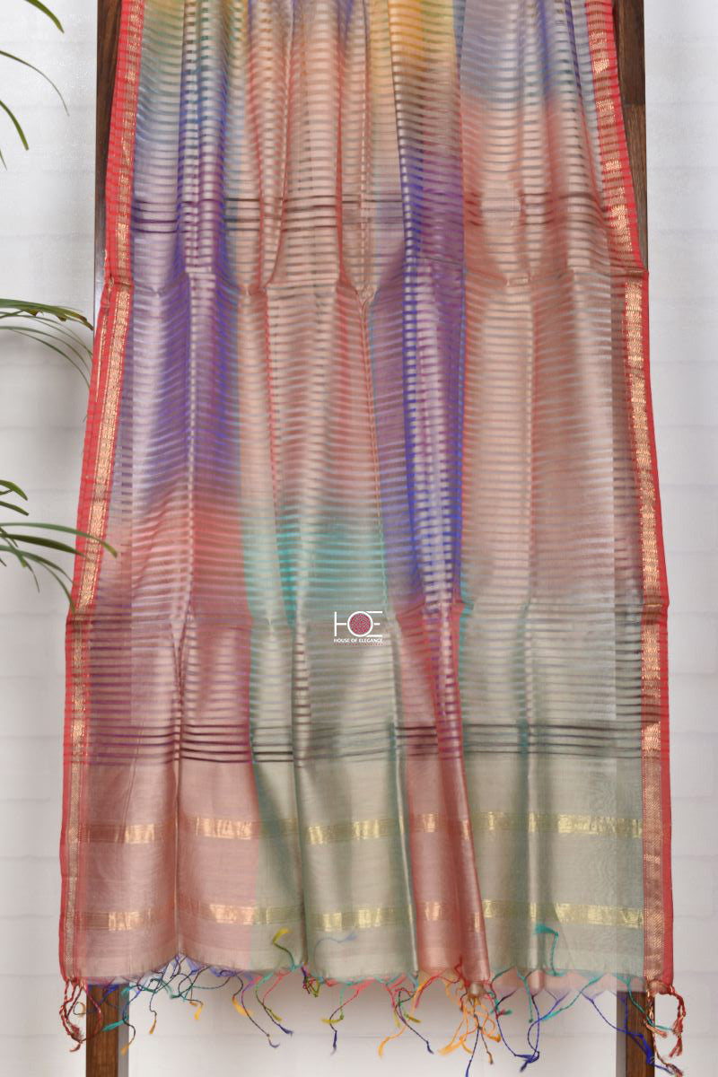 Multi Pastel Sheer / SiCo | Maheshwari Dupatta - Handcrafted Home decor and Lifestyle Products