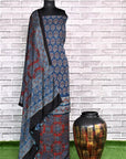 Indigo Red Unstitched Modal Silk Ajrakh Print Suit