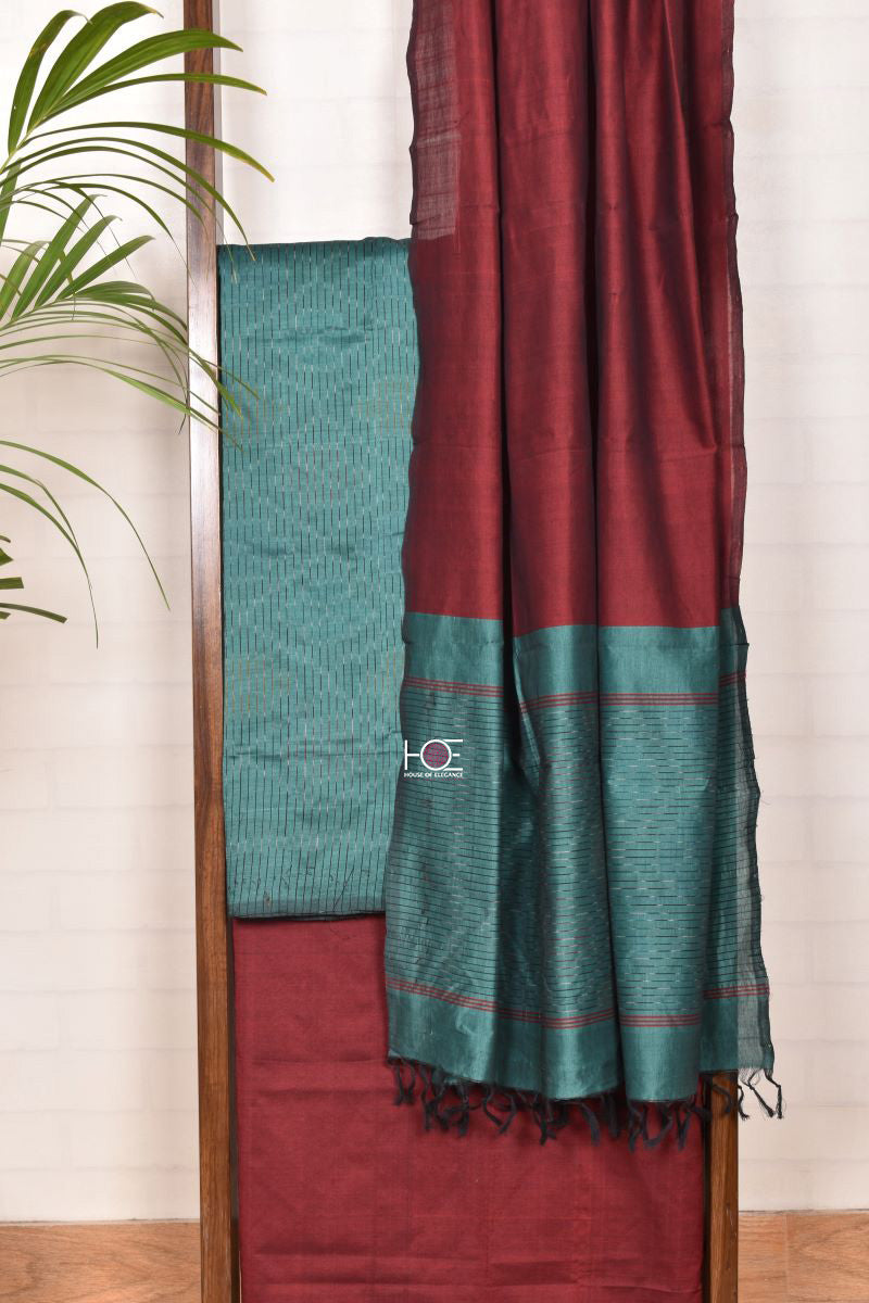 Duo Shade Green Toronto Red / SiCo | Ikat weaves | 3 Pcs Suit - Handcrafted Home decor and Lifestyle Products