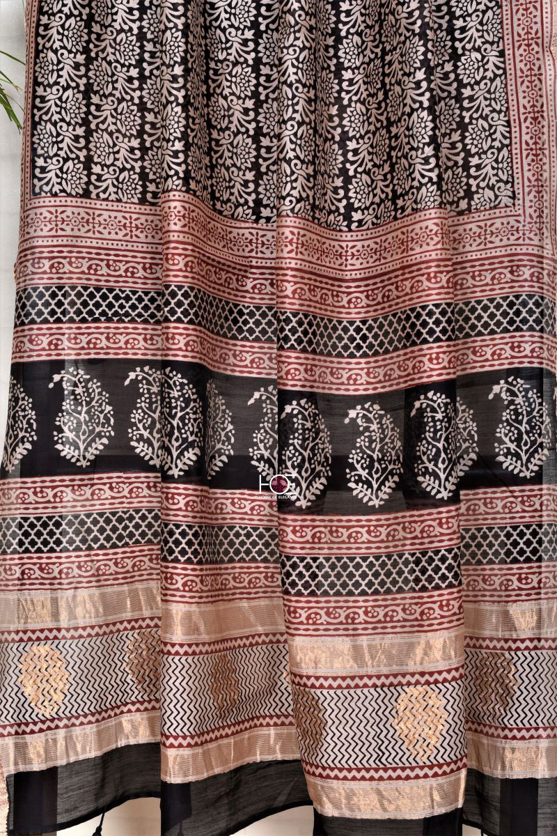 Black Paisley on White / SiCo | Maheshwari Bagh | 3 Pcs Suit - Handcrafted Home decor and Lifestyle Products