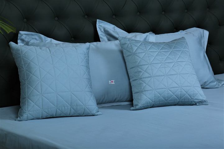 Summer Blue Cross Quad / 400 TC Cotton Satin | 5 Pcs Bedsheet Set - Handcrafted Home decor and Lifestyle Products400-Thread-Count-Plain-Bedsheet-Set