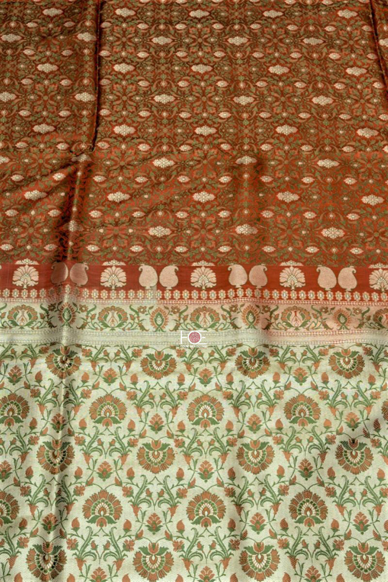 Rusty Blossom / Jamawar Tanchoi Silk | Banarasi Saree - Handcrafted Home decor and Lifestyle Products