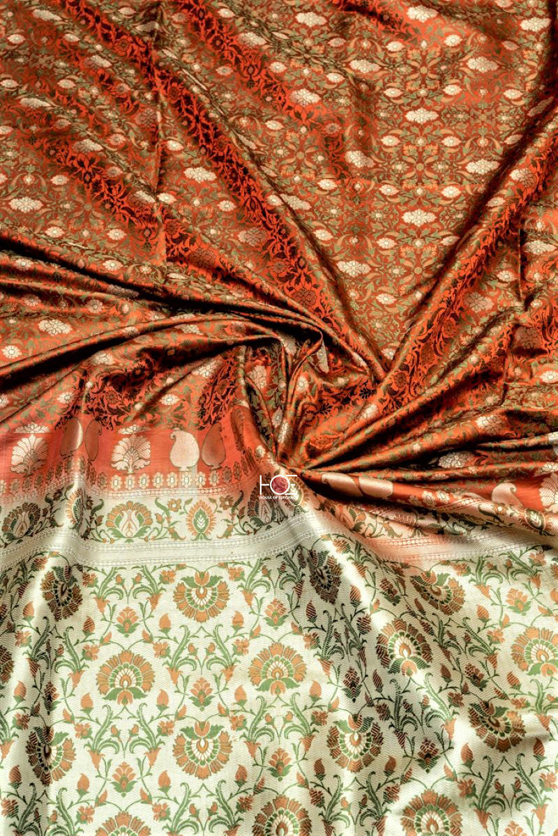 Rusty Blossom / Jamawar Tanchoi Silk | Banarasi Saree - Handcrafted Home decor and Lifestyle Products