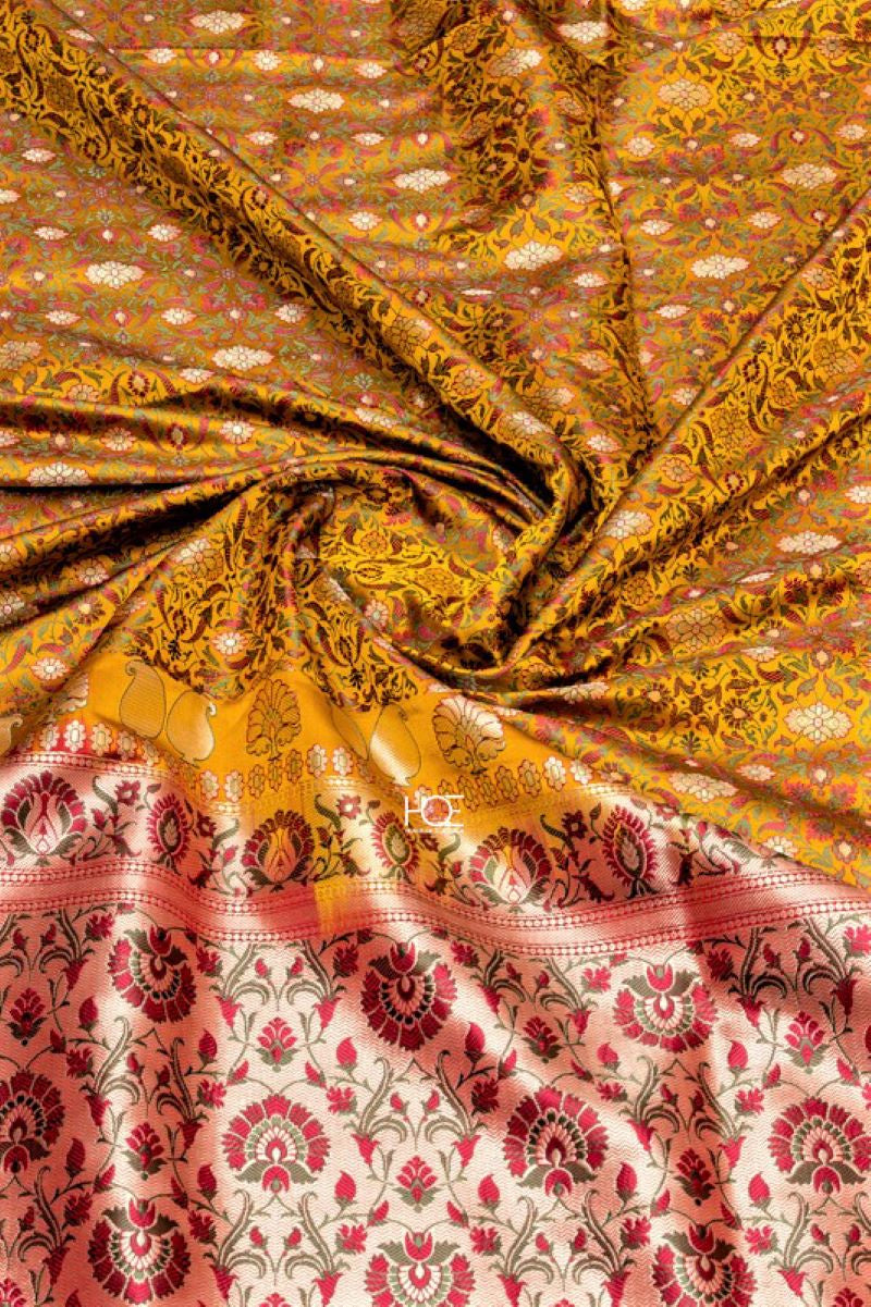 Honey Gold / Jamawar Tanchoi Silk | Banarasi Saree - Handcrafted Home decor and Lifestyle Products