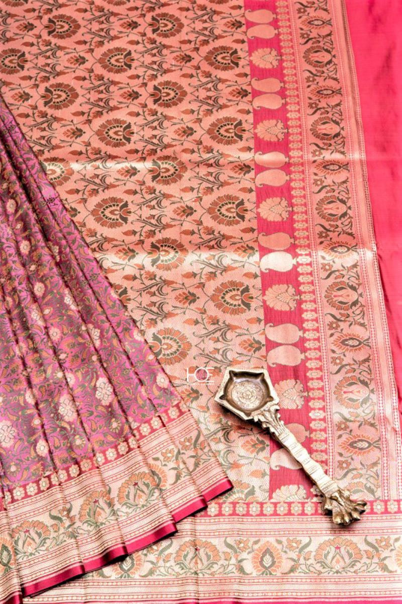 Mauve Blaze / Jamawar Tanchoi Silk | Banarasi Saree - Handcrafted Home decor and Lifestyle Products