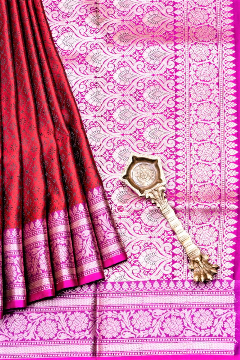 Inked Claret / Jamawar Tanchoi Silk | Banarasi Saree - Handcrafted Home decor and Lifestyle Products