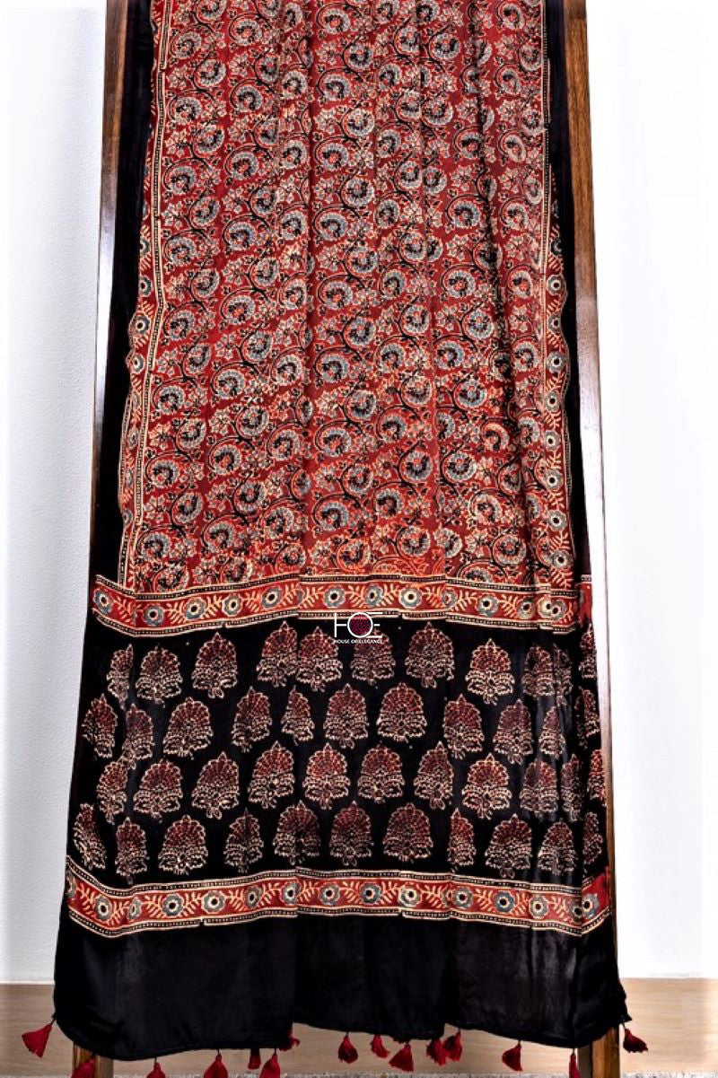 Taaj Kharey Unstitched Modal Silk Ajrakh Print Suit- House of