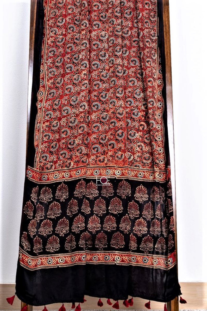 Unstitched Ajrakh Modal Silk Suit Dress Material - House of Elegance