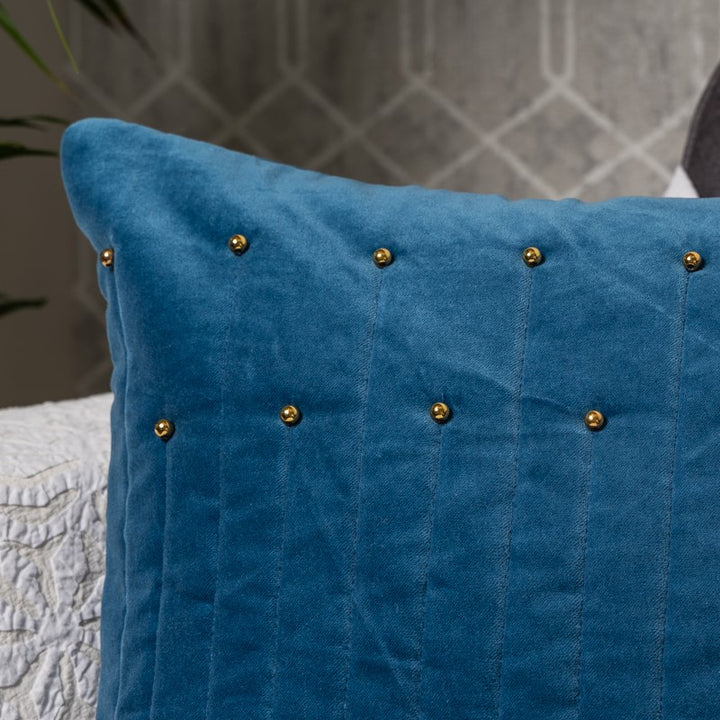 Beads on Sapphire Cotton Velvet Cushion Cover