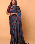 Blue Modal Silk Ajrakh Saree