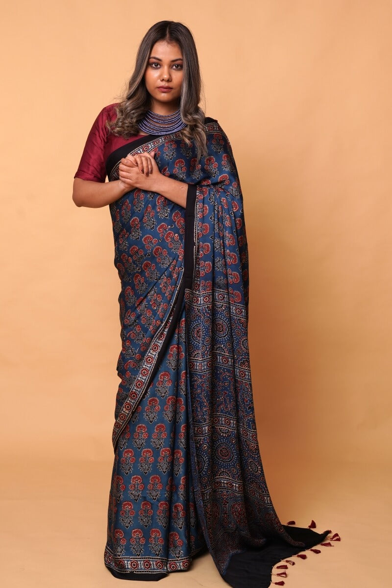 Modal Silk Ajrakh Saree