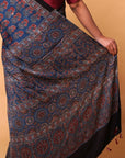 Blue Ajrakh Silk Saree