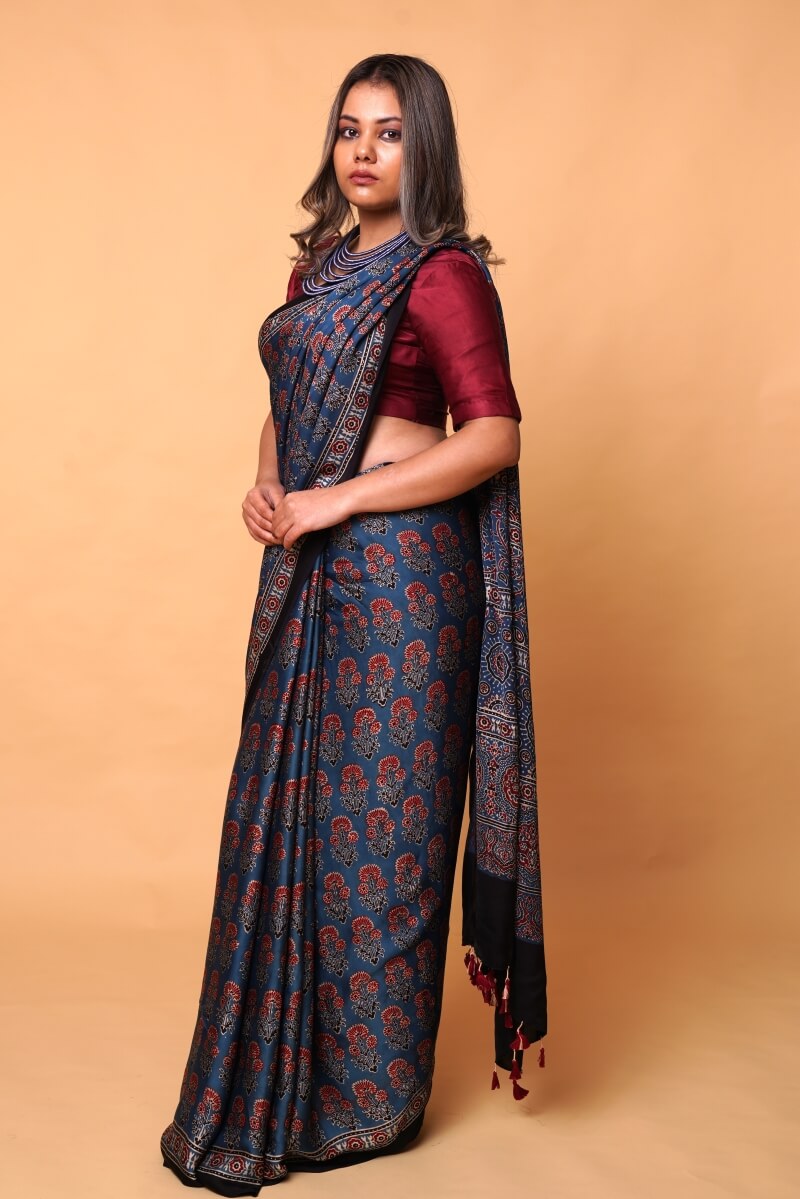 Blue Ajrakh Saree