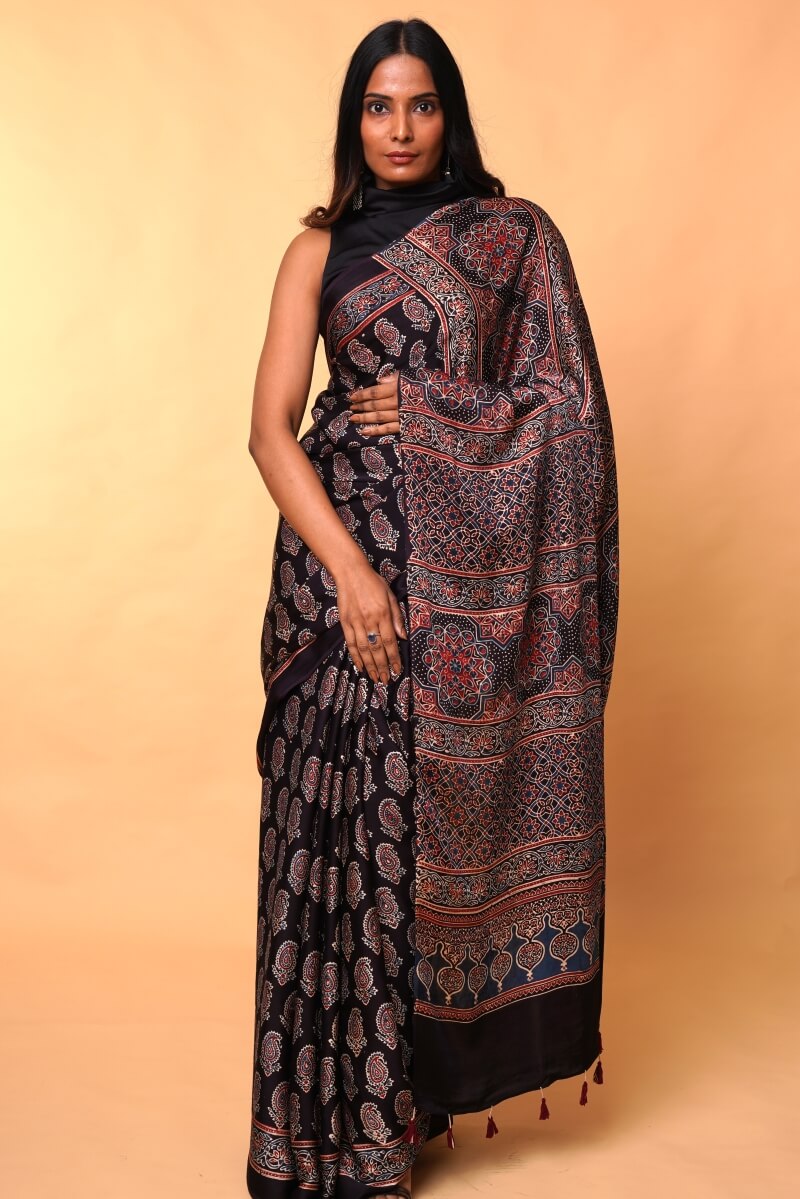 Ajrakh Modal Silk Saree