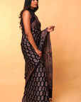 Black Ajrakh Silk Saree