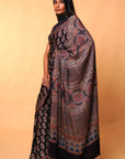 Black Modal Silk Ajrakh Saree