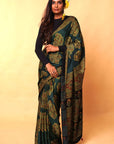 Green Modal Silk Ajrakh Saree