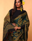 Green Yellow Ajrakh Modal Silk Saree