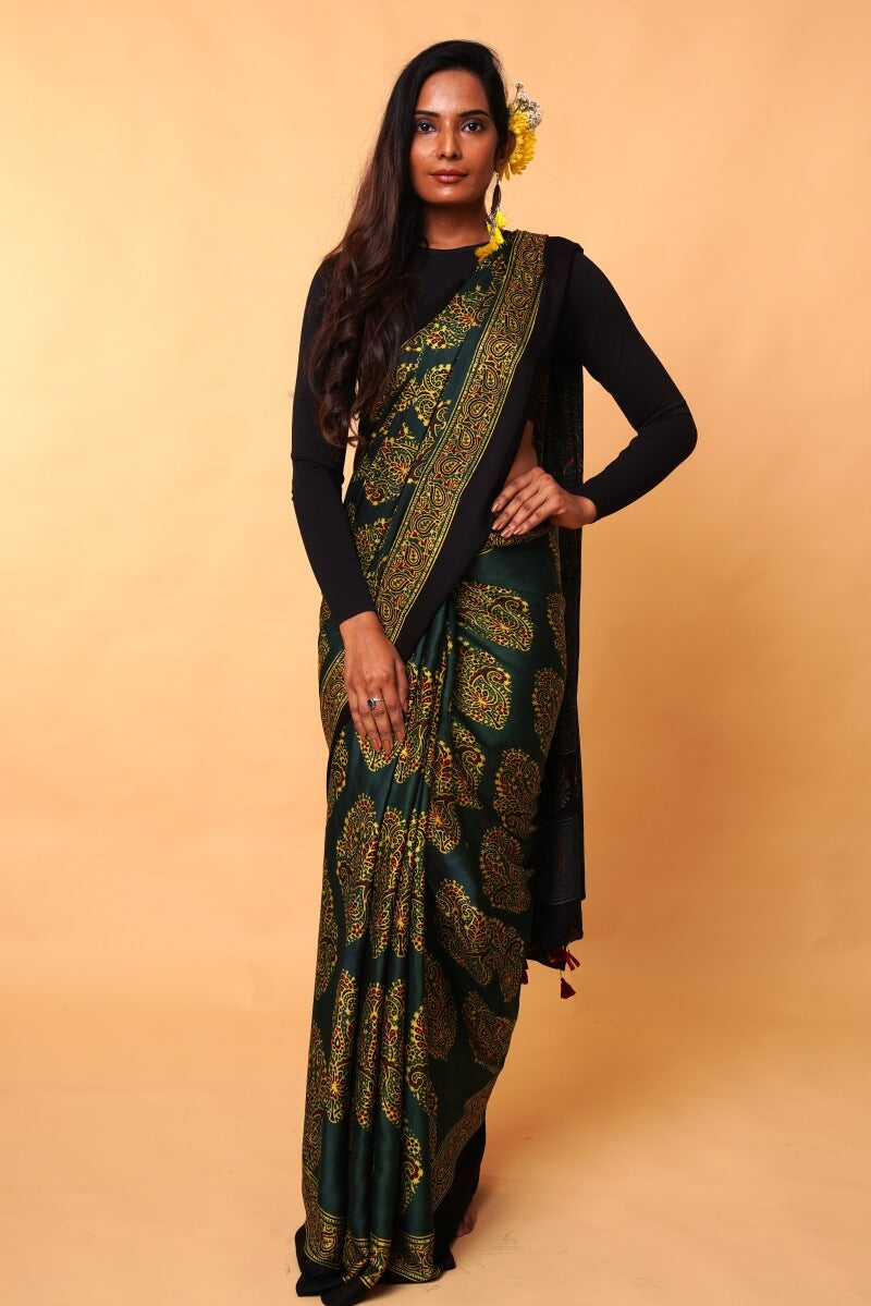 Ajrakh Silk Saree