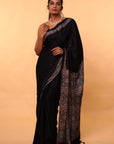 Black Ajrakh Modal Silk Saree