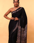 Black Ajrakh Modal Silk Saree