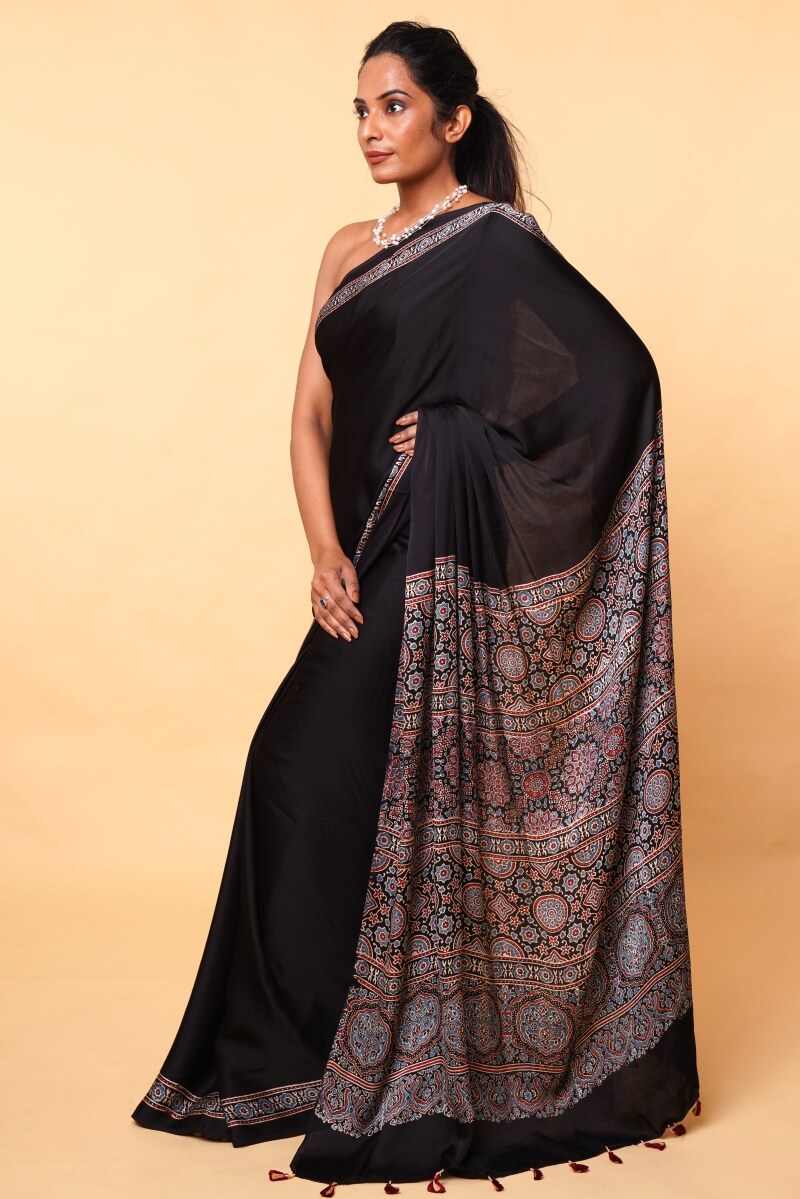 Ajrakh Modal Silk Saree