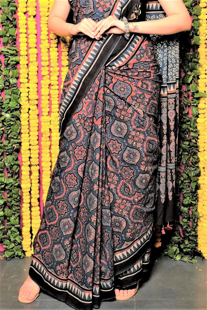 Blue-Ajrakh-print-saree-trending-cotton-saree