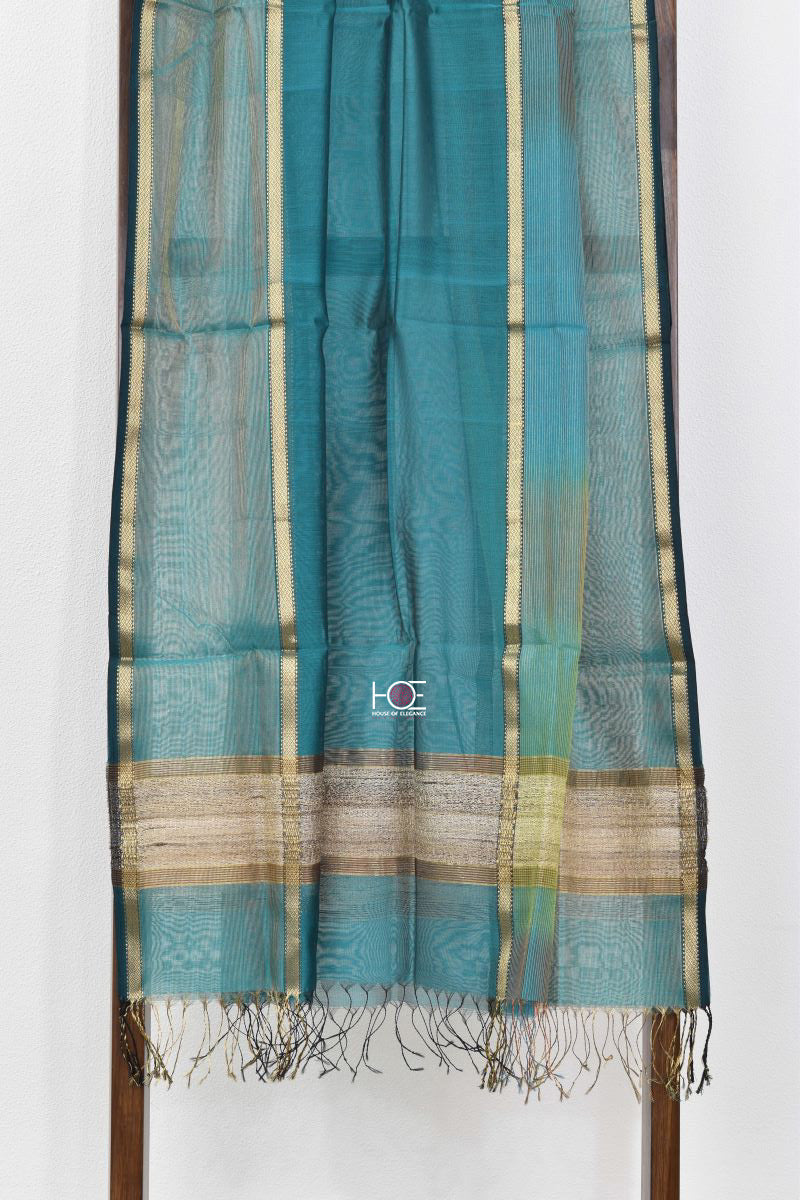 Slate on Pacific Blue / SiCo | Maheshwari Gicha Weaves | 3 Pcs Suit - Handcrafted Home decor and Lifestyle Products