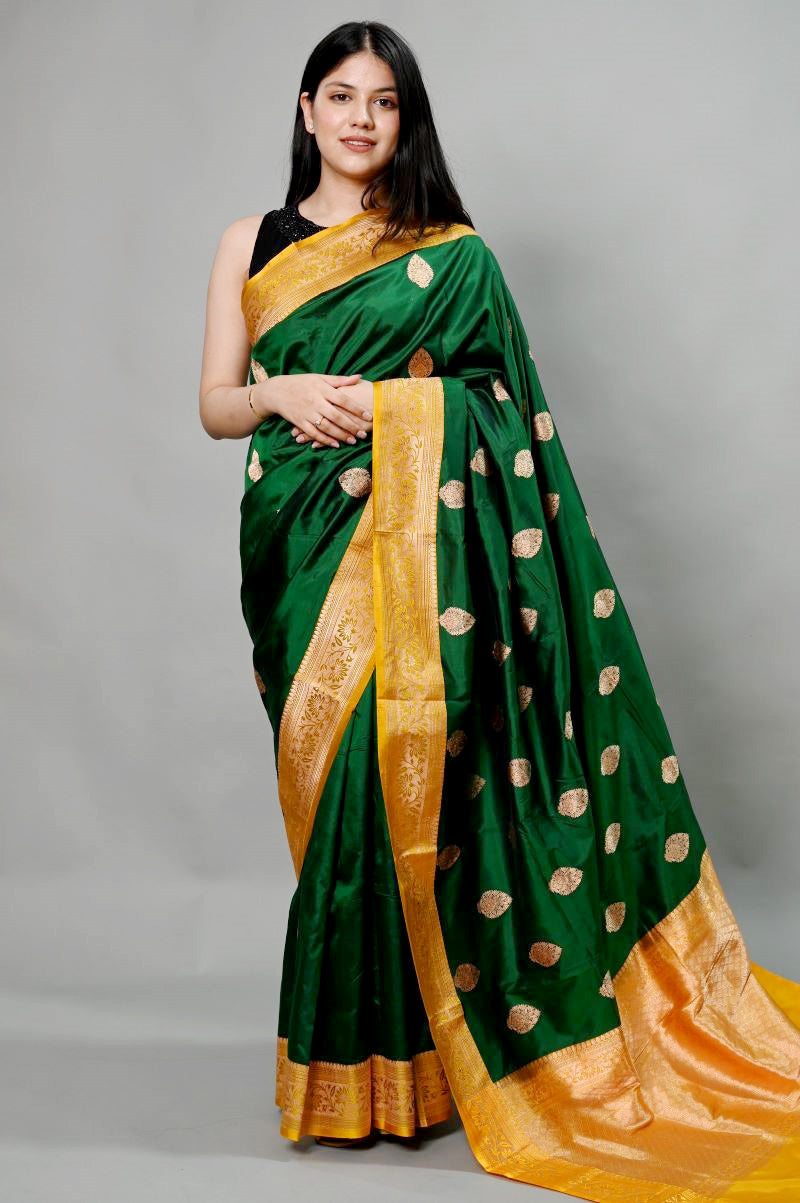 Green Shine Banarasi Katan Silk Saree