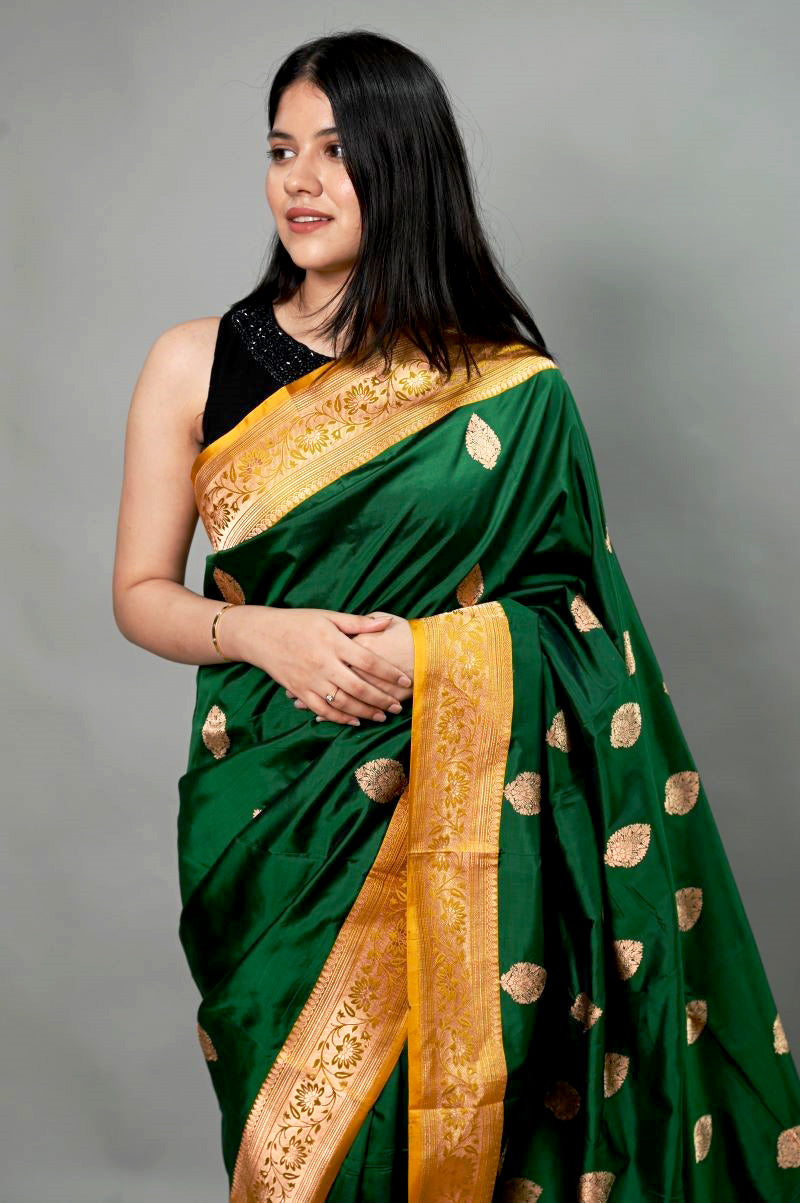 Green Shine Banarasi Katan Silk Saree