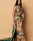 Grey Green Zari Banarasi Tussar Silk Saree: House Of Elegance