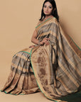 Grey Green Zari Banarasi Tussar Silk Saree: House Of Elegance