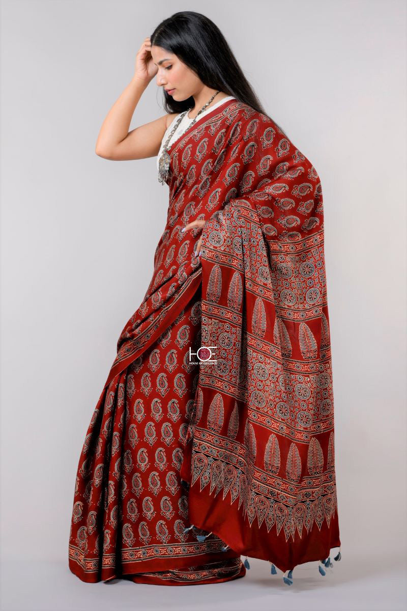 ajrakh silk saree