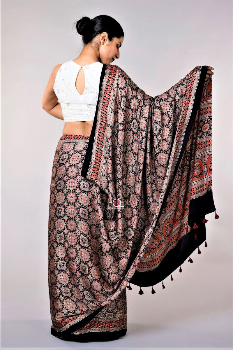Beige (Base) Casual Wear Modal Silk Ajrakh Saree at Rs 3799 in Bhuj
