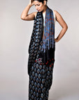 Black Ajrakh Modal Silk Saree