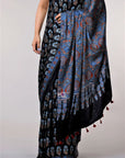 Black Ajrakh silk saree