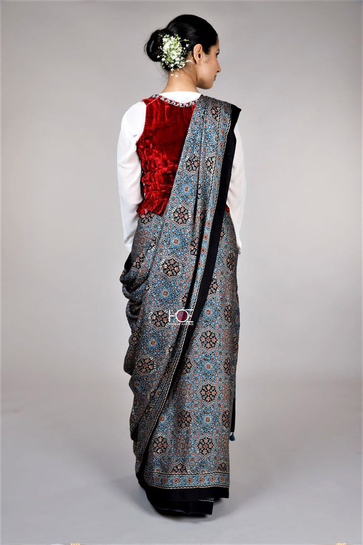 Indigo-Modal-silk-Ajrakh-saree