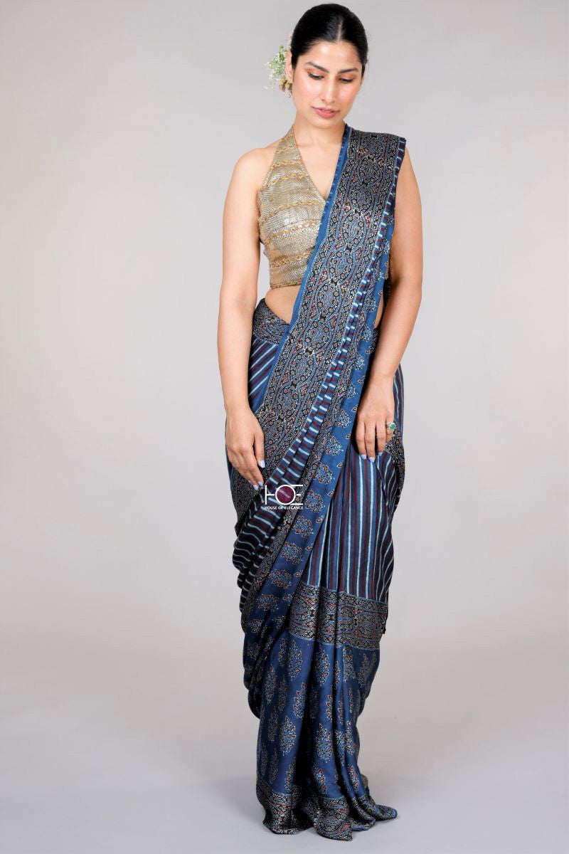 Blue-Ajrakh-Print-Saree